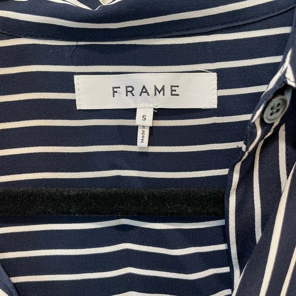 FRAME The Standard Silk Shirt in Navy Stripe - Picture 4 of 8